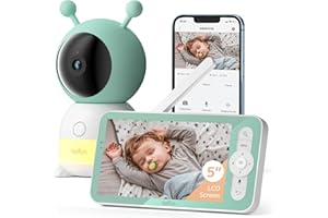 2K BOIFUN Baby Monitor WiFi, 360° Camera with Night Light & 5 Inch 3MP Display, Phone App Control & LCD Monitor, Auto Trackin