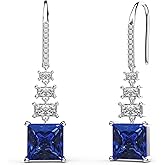 18K White Gold Plated Sterling Silver Square Princess Cut Cubic Zirconia Drop Dangle Earrings for Women Hypoallergenic Statement Earrings Gifts for Women Mom