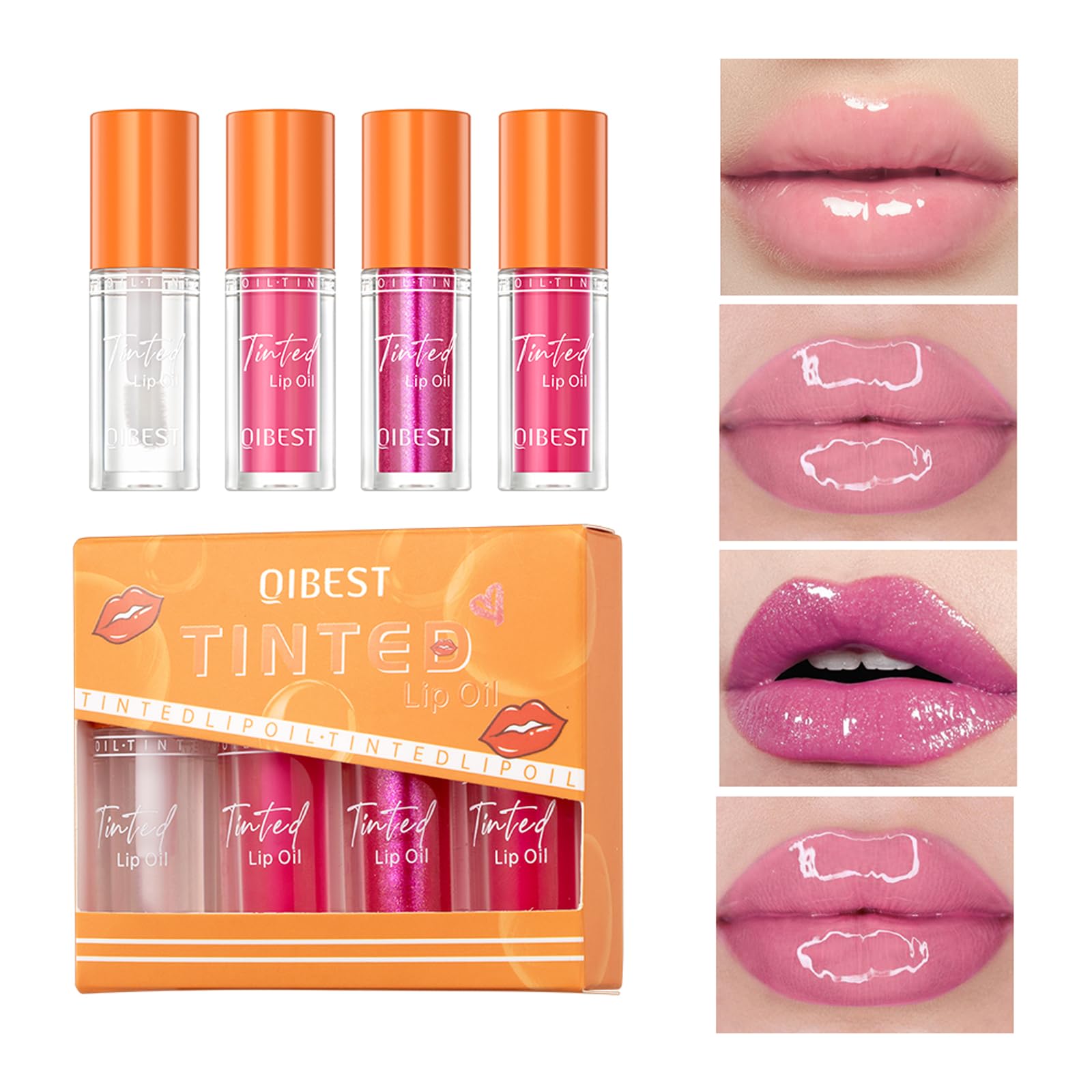 4PCS Tinted Lip Oil Light Lip Gloss Set, Moisturizing Jelly Lip Gloss, Long Lasting Shimmer Liquid Lipsticks for Girls and Women (Set A)