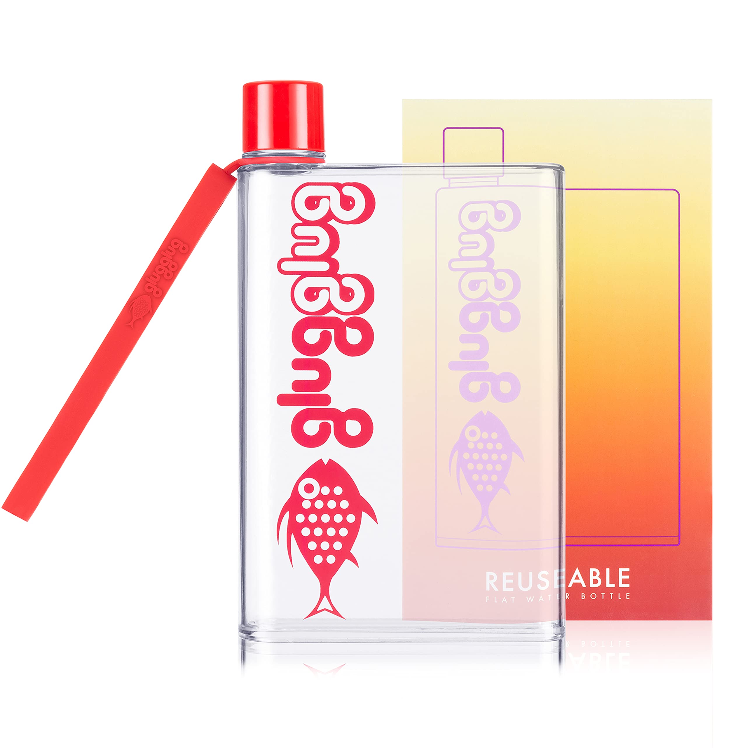 glugglug™ Flat Water Bottle for Handbag - A6 Reusable Drink Flask for Kids, Travel | Hands Free