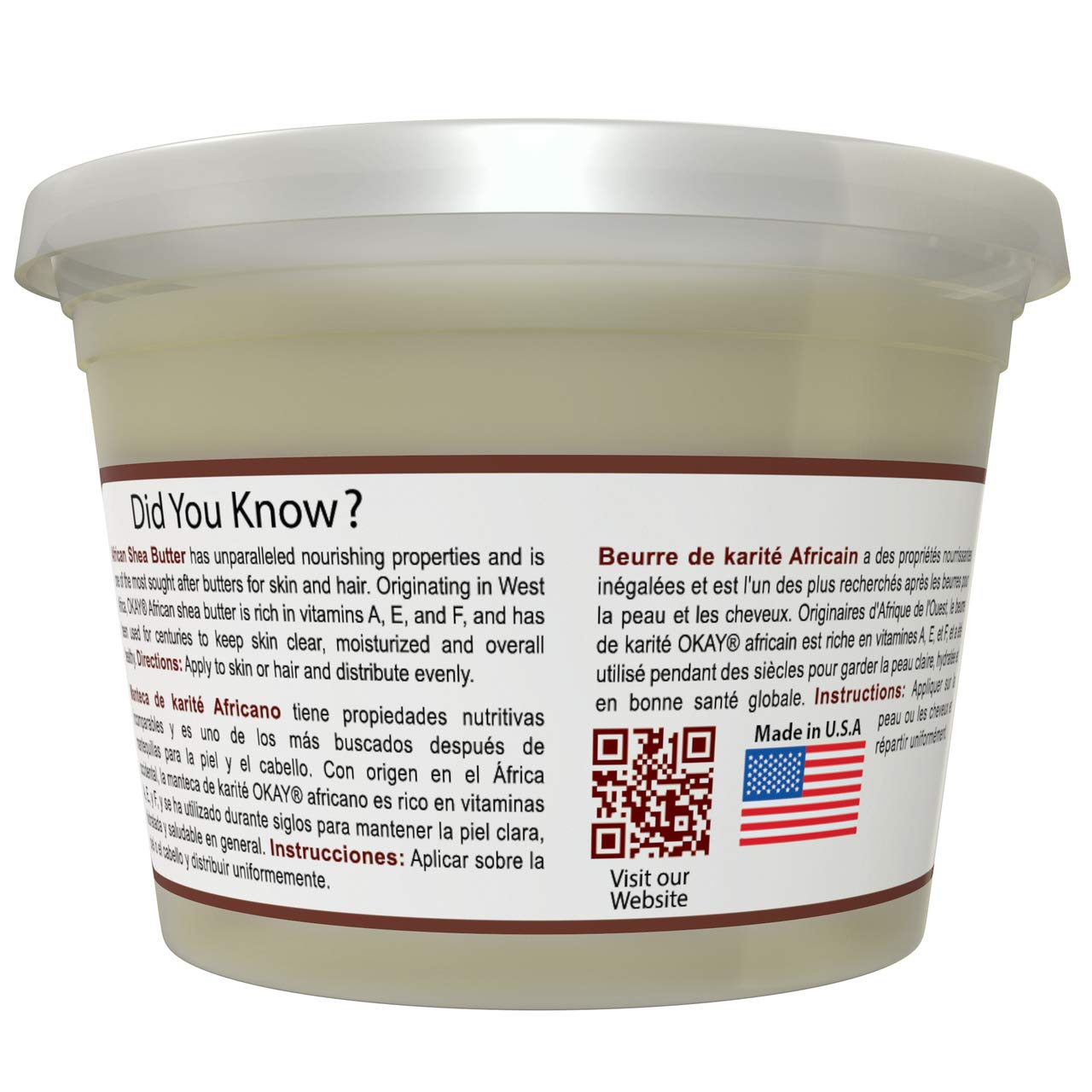 OKAY | African Shea Butter -Yellow Smooth | All Natural, 100% Pure-Unrefined | For All Hair & Skin Types | Adds Shine, Luster To Hair | Moisturize & Soothe Irritation | With Vitamin A & E | 13 Oz: Beauty