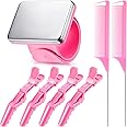 7 Pieces Hair Braiding Tools Magnetic Pin Wristband and 2 Pieces Stainless Steel Pintail Rat Tail Comb with 4 Wide Teeth Alligator Sectioning Hair Clip for Braid Tool Braid Maker(Pink)