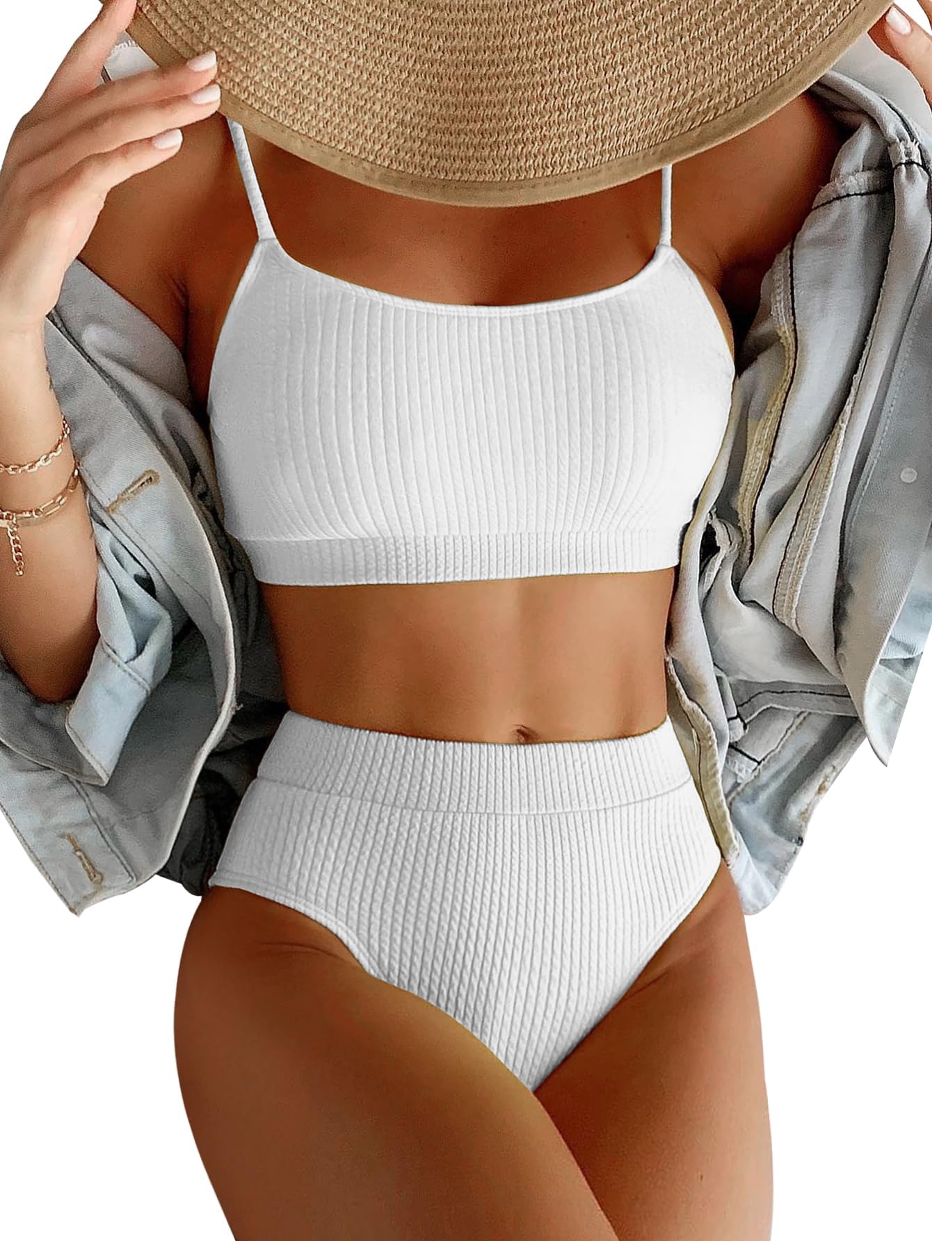 Jolefille High Waisted Bandeau Bikini Set - Women Strapless