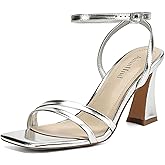 AIUNIIND Heeled Sandals for Women Chunky Block High Heels Square Open Toe Sandals with Ankle Strap 3 Inch Dress Heels Comfortable