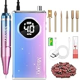 Electric Nail Drill File Professional 40000 RPM, Melodly Rechargeable Electric Nail File Machine Kit for Acrylic Gel Nails Polishing Removing, Portable Cordless Efile with Gold Bits Kit at Salon Home