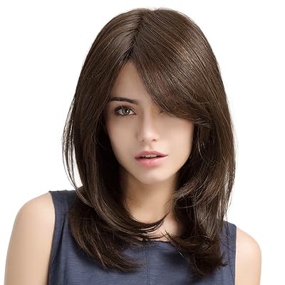 HAIRCUBE Brown Wigs 20 Inch Long Layered Natural Curly Wigs for White Women Shoulder Length Synthetic Wigs for Women Brown Highlight Wigs