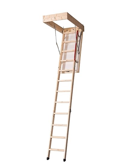 Djm Direct Deluxe Eco 3 Section Timber Folding Wooden Loft Ladder Frame 676 X 1175mm Floor To Ceiling Height 2 8m Timber 676 X 1175