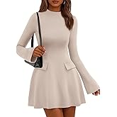 PRETTYGARDEN Women's Elegant Holiday Short Dress 2026 Fall Bell Long Sleeve Mock Neck Work Business Casual Party Mini Dress