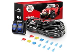 Nilight 16AWG LED Light Bar Wiring Harness Kit 12V On/Off 2 Gang Rocker Switch Panel Power Relay Blade Fuse 5Pin Toggle Switches for Cars Boat ATV Trucks-4 Leads