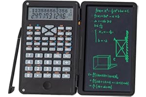 DPEDUAI Scientific Calculator with LCD Writing Tablet – 240 Functions for Math, Physics & Exams, Dual-Line Display, One-Click Clear & Lock, Pull-Out Stylus, for Students & Professionals (Black)