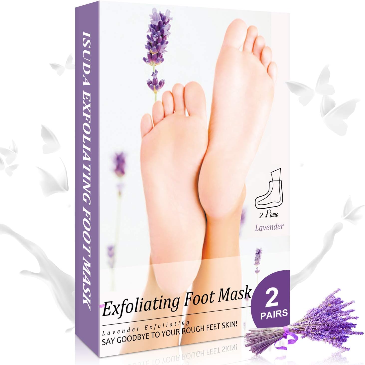 Feet Peeling Mask 2 Packs, Exfoliating Foot Peel Mask for Dry Cracked Feet, Natural Lavender Dead Skin & Callus Remover for feet，Repair Rough Heels, Restore Smooth Baby Feet for Women and Men