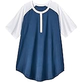 AmeriMark Womens Henley Baseball Shirt Tunic Top Contrast Sleeves