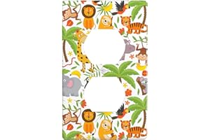 TGUBJGV Jungle Animals Tiger Koala Giraffe Cute 1-Gang Duplex Device Receptacle Wallplate,Decorative Duplex Wall Plate Electrical Outlet Covers For Kids Teens Boys Girls Room Decor,4.50" X 2.76"Inch