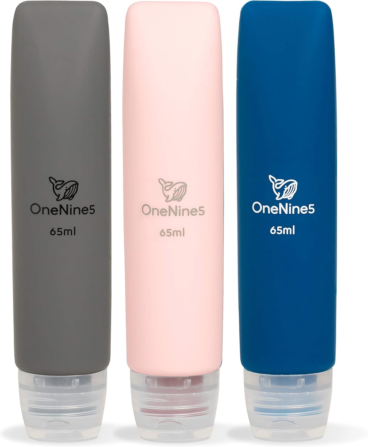 OneNine5 Grey/Pink/Blue Reusable Silicone Travel Bottles, Squeezable