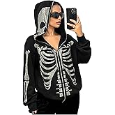 SOLY HUX Women's Y2k Gothic Graphic Hoodie Jacket Zip Up Sparkly Rhinestone Long Sleeve Hooded Sweatshirt Streetwear