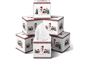 Yeaqee 6 Pack Christmas Facial Tissue Cube Box Square 480 Sheets Snowman Snowflake Christmas Paper Facial Tissues Cube Box for Winter Xmas Holiday Kitchen Office Home Xmas Car Decor