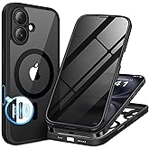 BERFY for iPhone 16 Case, Compatible with MagSafe, Built-in Privacy Screen Protector and Camera Protection, Anti-Spy Full Body Shockproof Clear Phone Case for 16 6.1", Black