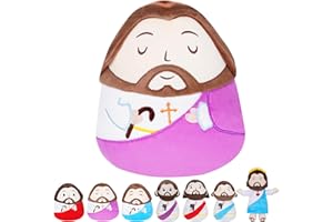NIUBEHOHO Jesus Plush Pillow Stuffed Animal - Jesus Doll with Cross Prayer Staff Perfect Christian Easter Gifts for Kids Adults Purple 10 Inch