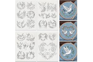 DOODLREAM 23Pcs Dove Water Soluble Hand Sewing Stabilizers, 29.7 x 21 cm Floral Dove Animal Embroidery Pattern Stabilizer, 4 