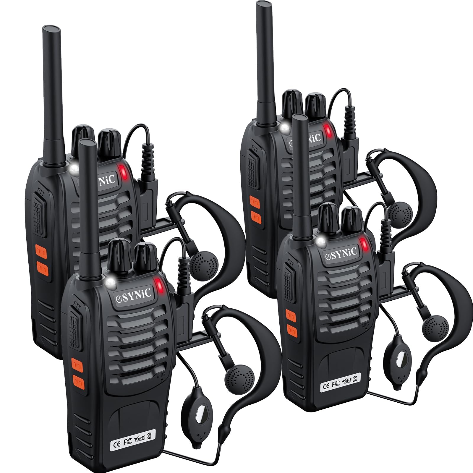 eSynic 4Pack Professional Walkie Talkies for Adult USB Rechargeable Walkie Talkies 16CH Two Way Radio Hand Free VOX Walkie Talkies With LED Lights Wonderful Gifts for Kids etc