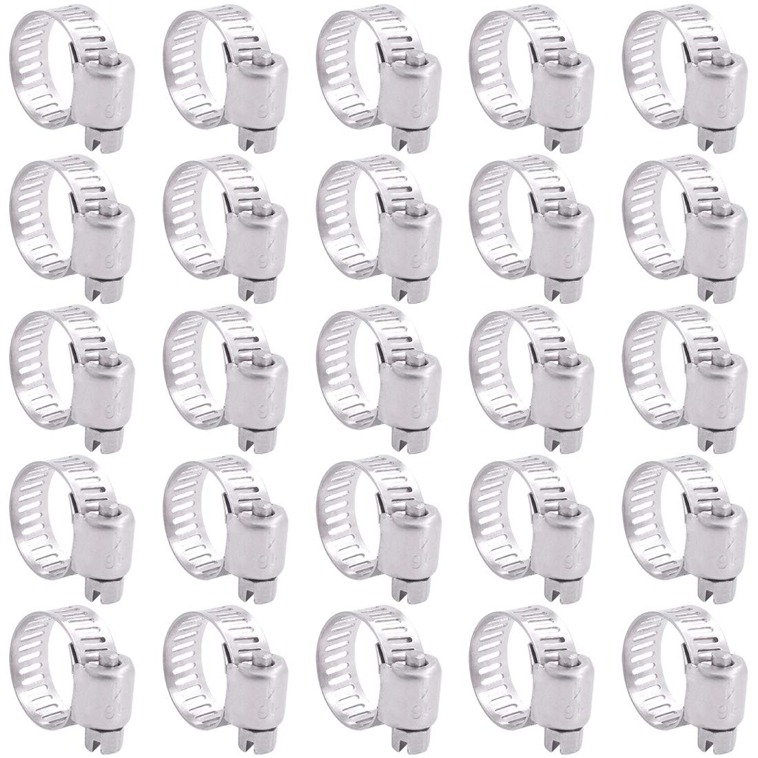 Swpeet 25Pcs 0.4-0.6inch (10-16mm) Hose Clamp 304 Stainless Steel Adjustable Range Worm Gear Hose Clamp Fuel Line Clamp Perfect for Plumbing, Automotive and Mechanical Applications