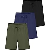 Real Essentials 3 Pack:Mens Cotton Ultra-Soft Knit Sleep Pajama Shorts & Lounge Wear (Available In Big & Tall)