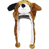 Timiot Cute Plush Animal Character Winter Hat Fun Ski Cap with Detailed Animal Face Long Ear Straps with Pom Pom Ends