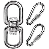 Heavy Duty 304-Stainless Steel Double Eye Swivel, Swivel Ring Double Ended with Snap Hooks for Web Tree Swing, Rotating Hammock, Swing Spinner Hanger, Swivel Carabiner (M8, 2+1)