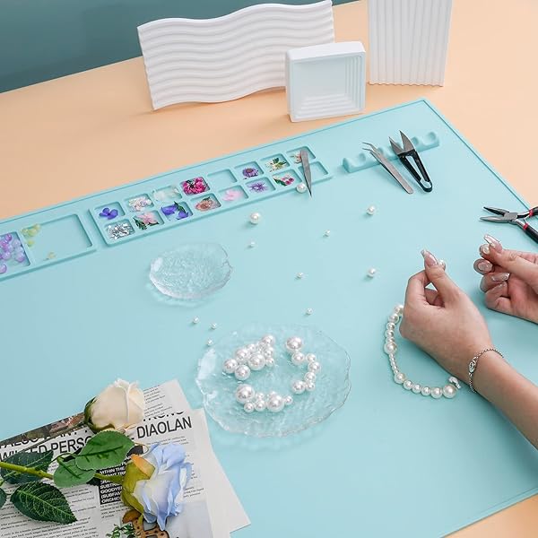 EXTRA LARGE 32″×24″ SILICONE PAINTING MAT WITH RAISED EDGES, NONSTICK SILICONE CRAFT MAT FOR RESIN CASTING, SILICON ART MATT FOR KIDS, CREATOR, SILICONE MATS FOR CRAFTS, CLAY, SAPID, MINT GREEN