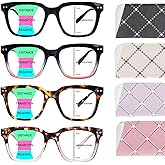 BONCAMOR Progressive Multifocus Reading Glasses for Women Men 4 Pack Spring Hinges Square Computer Multifocus Readers (4 Mix, 1, Diopters)