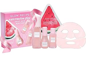 Glow Recipe Watermelon Glow Dewy Skin Routine Kit - Full Size Dew Drops Serum, Full Size Pink Juice Moisturizer, Travel Size PHA+BHA Pore-Tight Toner & Watermelon Jelly Sheet Mask (4 Count)