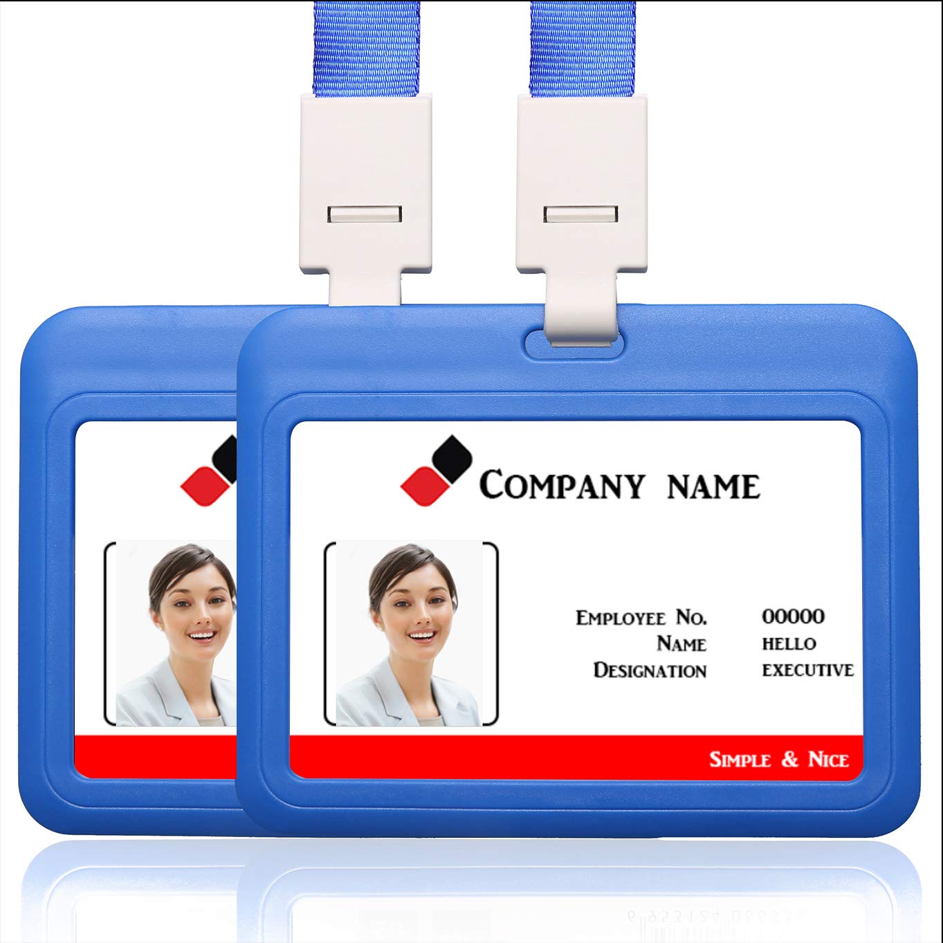 2PCS Horizontal ID Card Badge Holder with Lanyard Neck Strap Name Tag Card Holder Student Card Work Card ID Card (Blue)