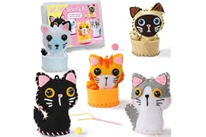 IROLEHOME Easy Cats Sewing Kit for Kids Ages 6-12,5 DIY Projects of Stuffed Animal Cats Crafts,Beginner My First Art & Craft,Learn to Sew,Embroidery,Gift for Girls,Boys