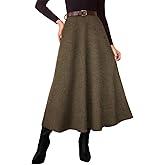 Pink Queen Plaid Skirts for Women 2026 Flared Vintage High Waist A Line Midi Tartan Skirts with Pockets