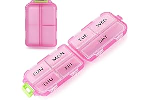 Compact Weekly Pill Organizer with Foldable Design & Double Protection, 7 Day Portable Travel Pill Box Dispenser, Week Daily 