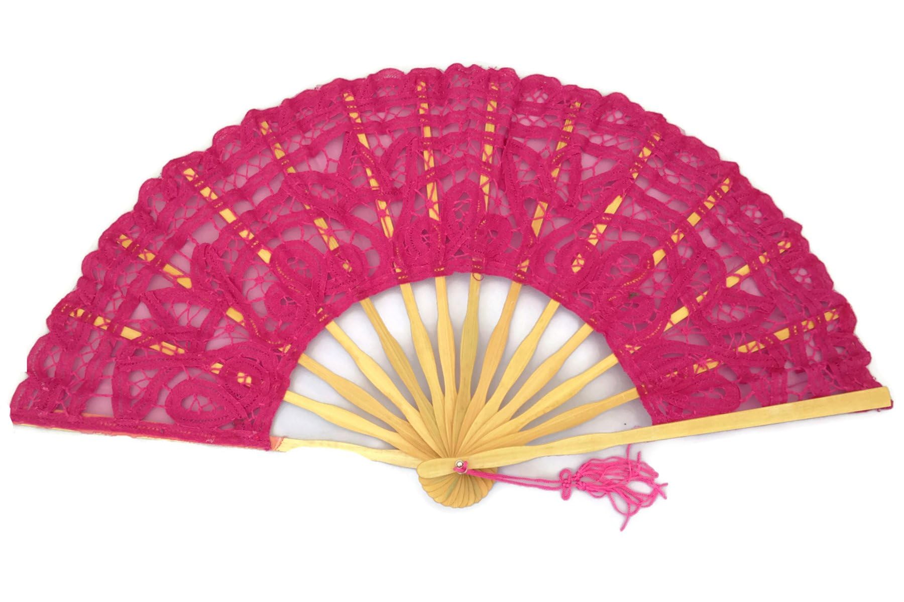 Rangebow Lace Hand Fan Dark,Hot,Fuchsia, Fuschia Pink Open length 50cm / 20" by Gothi Creations Bridal, Dance, Party Favours (Dark,Hot,Fuchsia, Fuschia Pink)