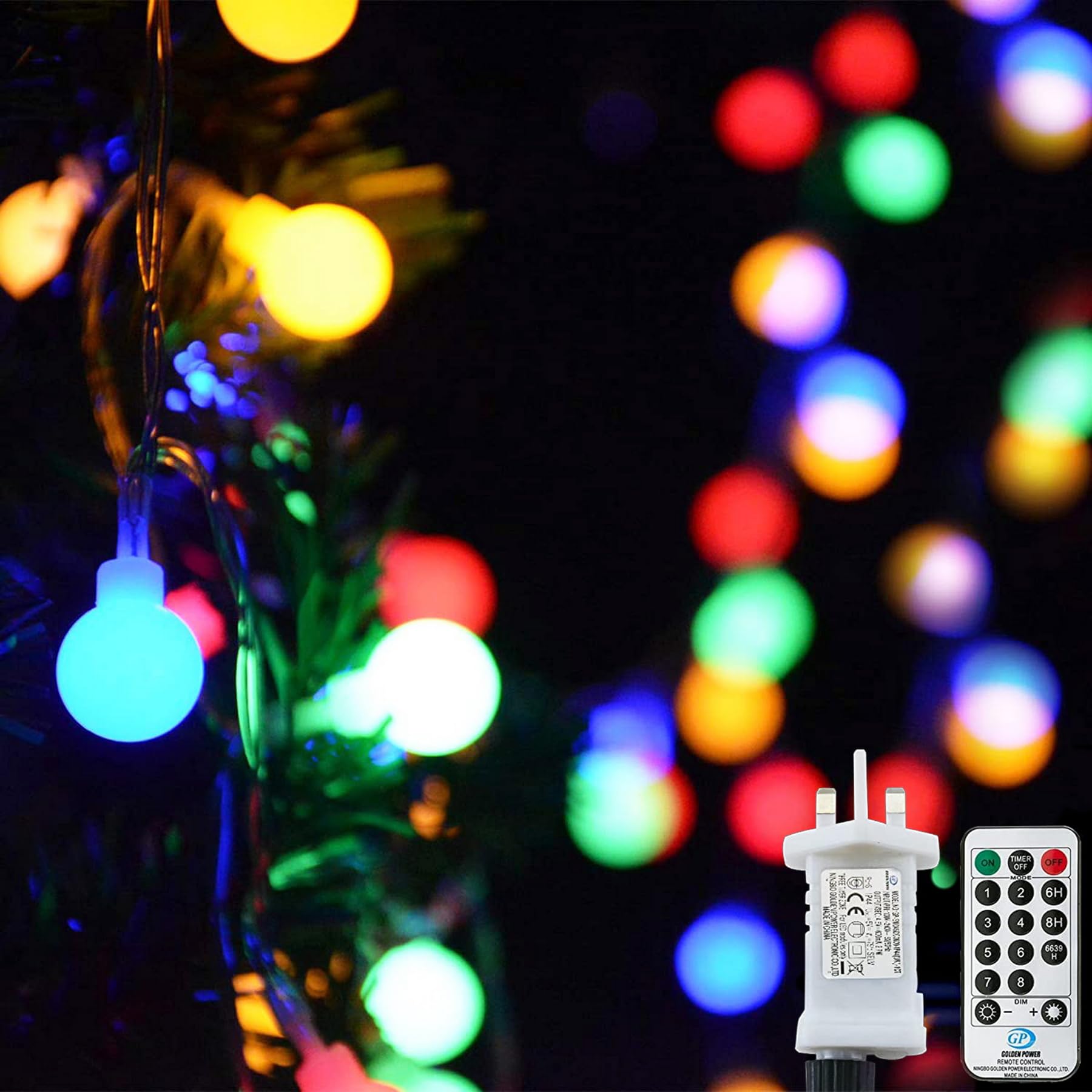 Lezonic 200LEDs Fairy Lights Mains Powered, 20M/65Ft Waterproof Fairy Lights Plug in, Indoor/Outdoor Globe String Lights Mains Powered, Christmas Tree Lights with Remote & Timer- Multicolor
