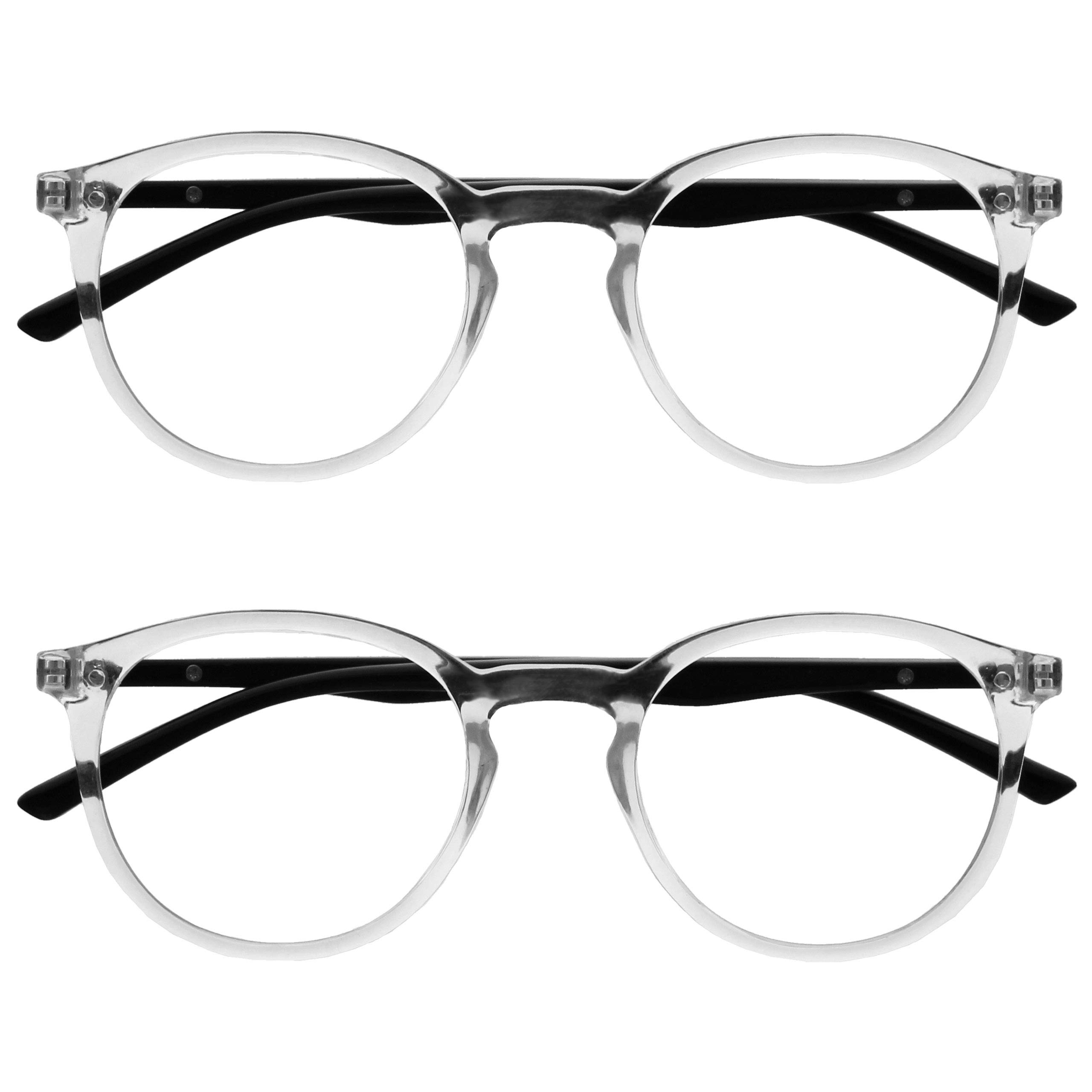 OPULIZE MET Blue Light Blocking Reading Glasses for Women Men, Slim Round Frame with Scratch Resistant and Spring Hinges, Computer Glasses with Anti-Reflective, Clear +0 (Pack of 2)