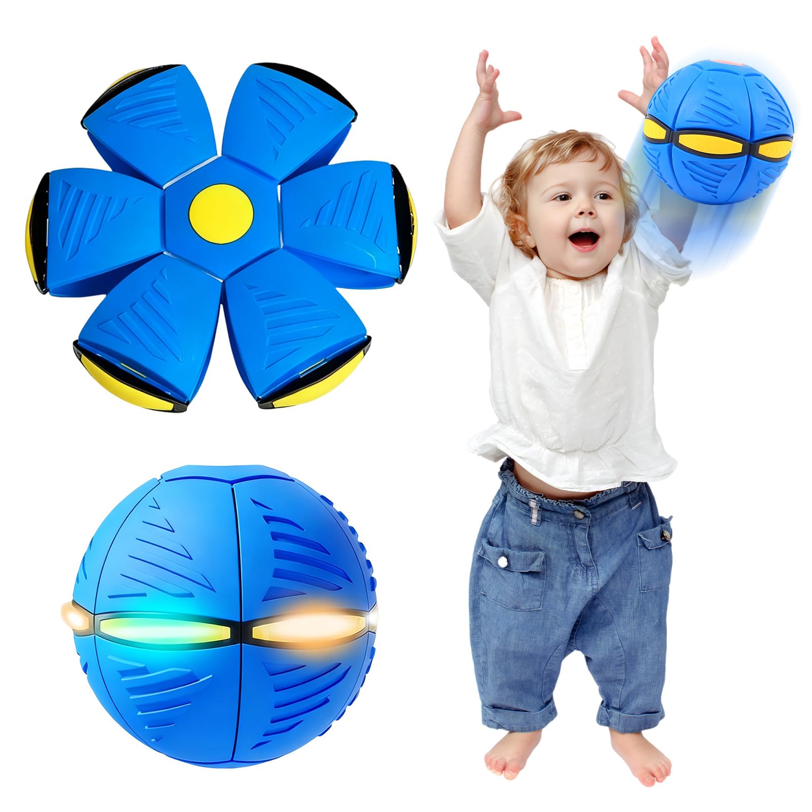 BRTNUP Magic Metaball,Children's Bouncing Ball,Jumping Balls with 6 Light,Flying Saucer,Dual Form Freely Switchable,Parent-Child Interaction Toy Game,Gifts for Teen Boys (Blue)