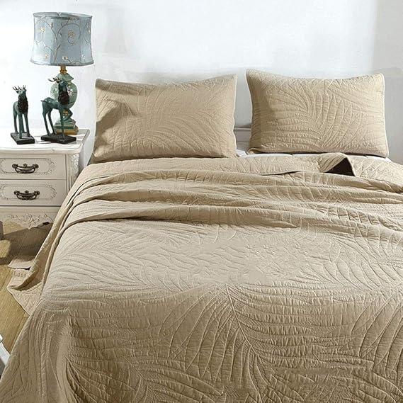 100 Cotton Quilted Bedspread Throw Single Double Queen King Size Multifunction