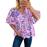 Cicy Bell Womens Summer Floral Babydoll Tops V Neck Short Lantern Sleeve Shirts Cute Loose Fit Flowy Blouses
