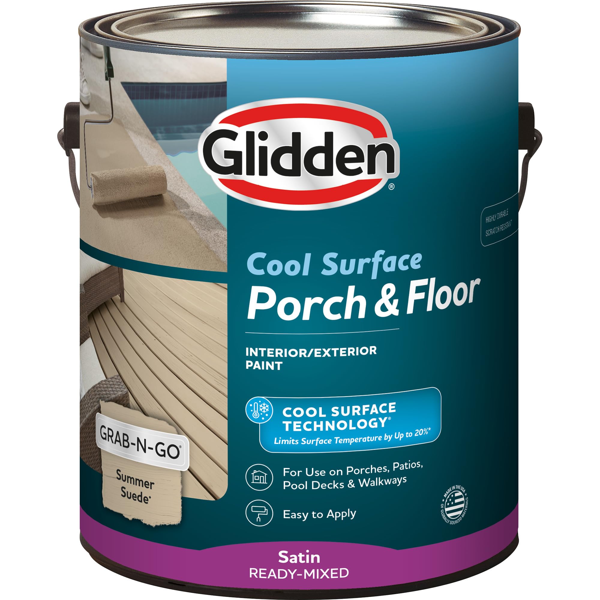 Photo 1 of Glidden Porch and Floor with Cool Surface Technology Satin Interior/Exterior Paint, Summer Suede, 1 Gallon