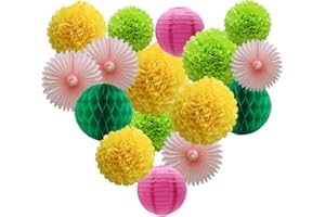 ADLKGG Party Decorations Kit Hanging Paper Fan Tissue Pom Poms Flowers Honeycomb Balls Paper Lantern for Trial Baby Shower First Birthday Bridal Shower Summer Decorations Hawaiian Luau Beach Supplies