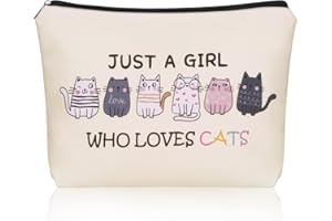 Girlly Cat Makeup Bag For Cat Lover Christmas Gift: Cute Cosmetic Bag & Toiletry Pouch Just A Girl Who Love Cats Themd For Mom, Daughters, Friends,Teen Girl & Women.Ideal Gifts For Travel, Birthdays.