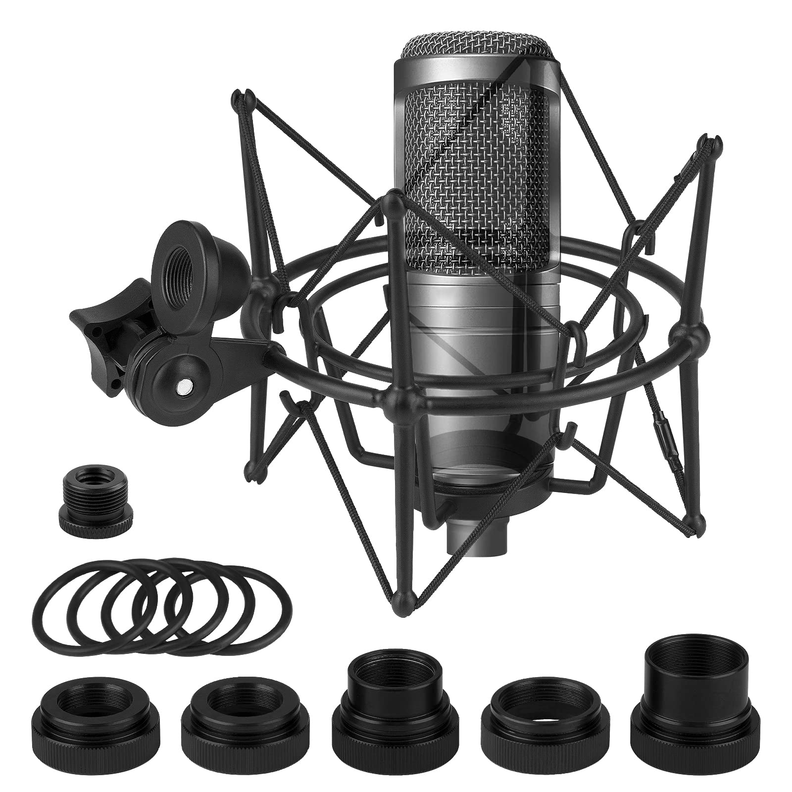 Geekria for Creators Microphone Shock Mount Compatible with ATH AT2020, AT2020USB, AT2020USB+, AT2020USBi, ATR2500X-USB, Mic Anti-Vibration Suspension Adapter Clamp (Black/Metal)