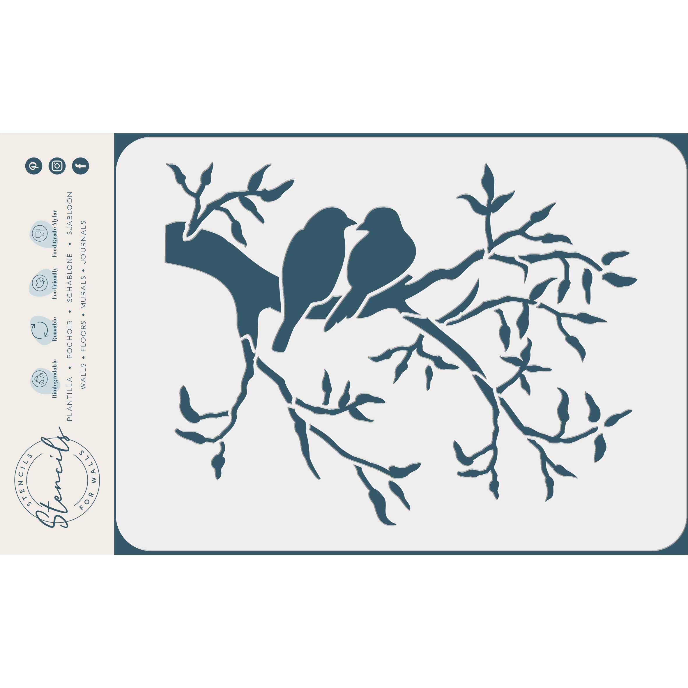 Love Birds Stencil, 29 x 21.5 cm (L) - Love Bird on a Branch Wall Stencils for Painting Template
