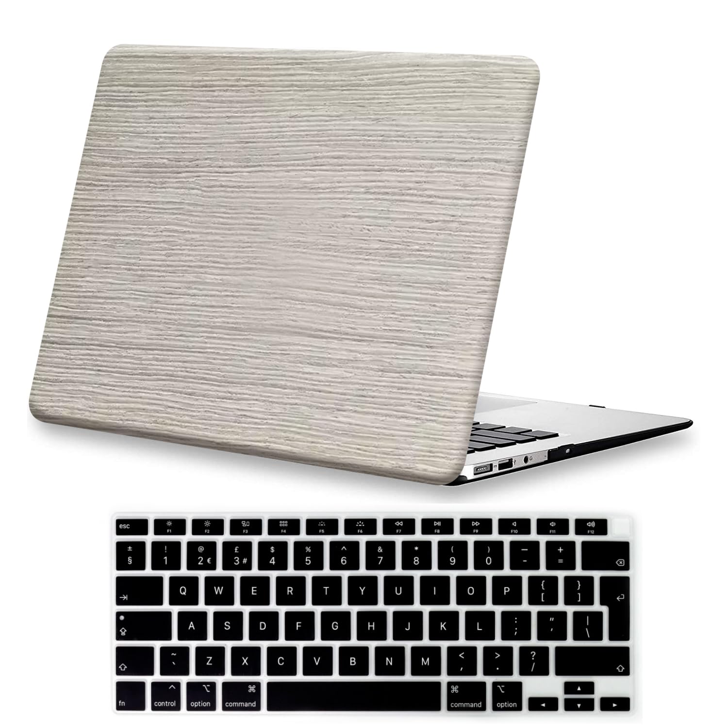 BYCeKe Case Compatible with MacBook Air 13 inch 2021 2020 2019 & 2018 Release A2337 M1 A2179 A1932 with Touch ID, Protective MacBook Air 2020 Case Snap On Hard Shell & Keyboard Cover, Wood Grain Grey