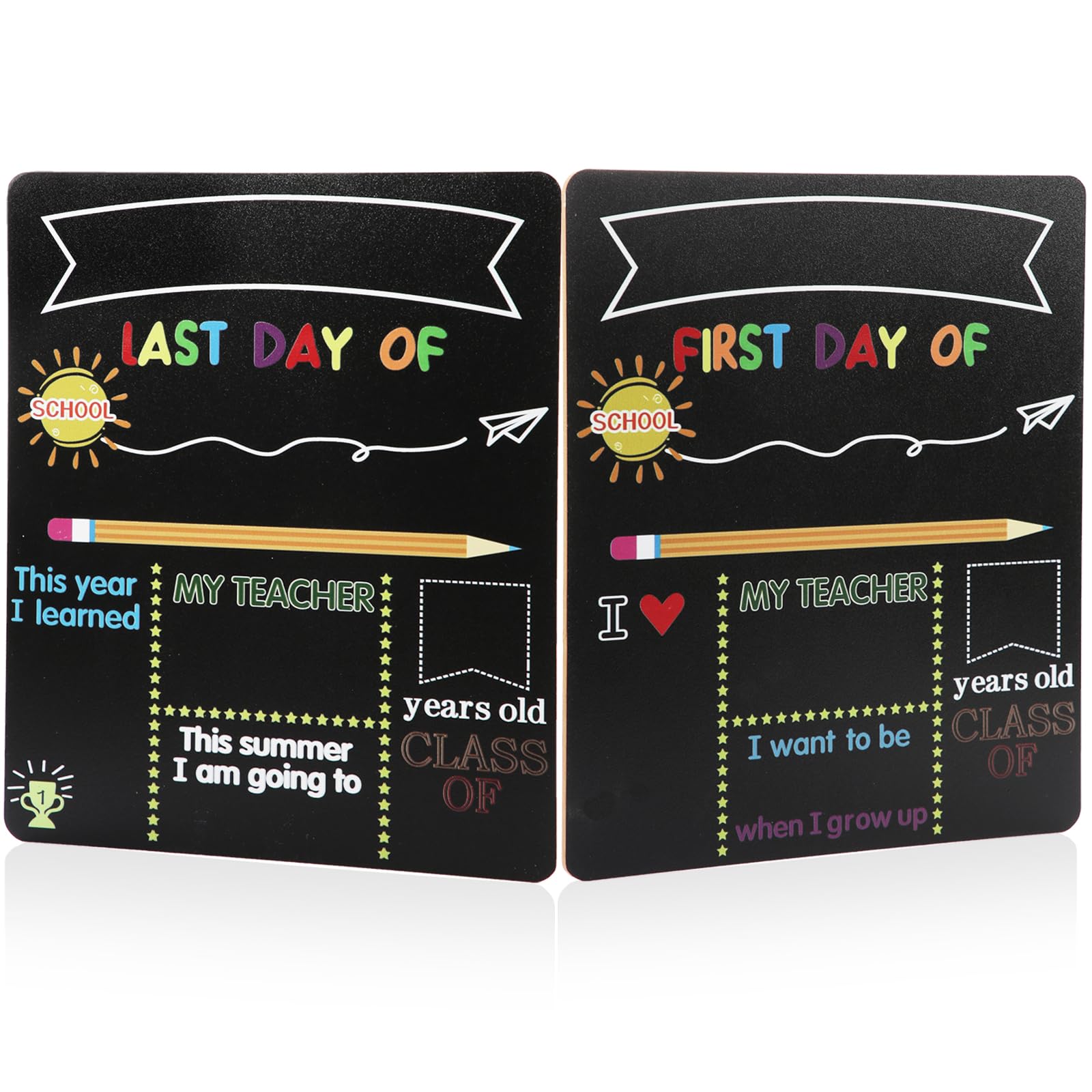 NQEUEPN First & Last Day of School Chalkboard, 11.8 x 9.8 Inch Double Sided 1st Day of School Board Sign Reusable Wood Chalk Board for Kids Back to School Supplies for Kindergarten Preschool