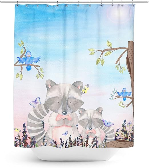 Amazon Com Timingila Blue Shower Curtains Bird Raccoon Cartoon Bathroom Decor Shower Waterproof Curtain Drapes 1 Pc 60 X 70 Home Kitchen