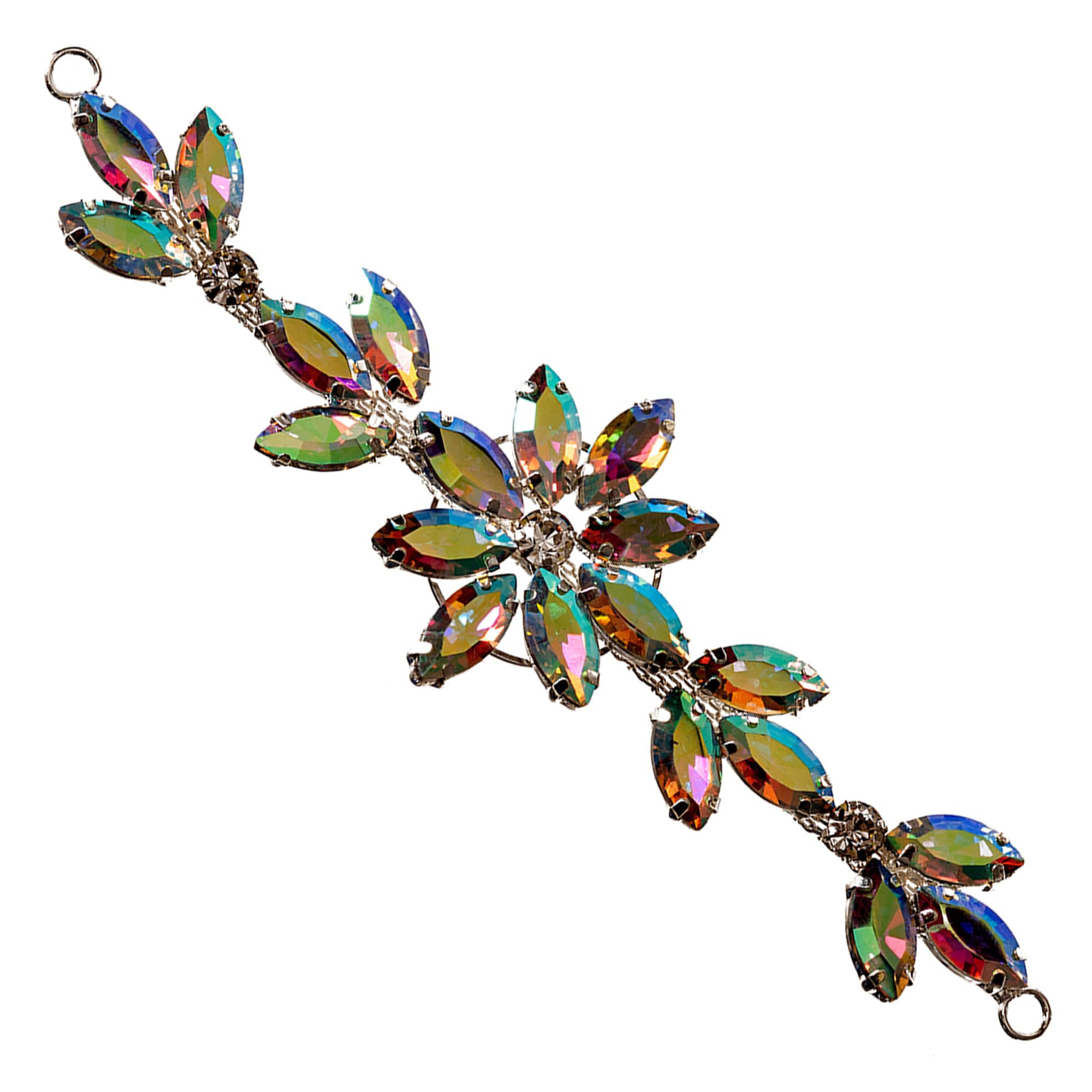 Trimming Shop Gorgeous Clear AB Crystals Rhinestone Diamante Motif Sewing Applique Patch for Wedding Bridal Dress, Casual or Formal Wear Fashion Accessories - 14 x 4cm